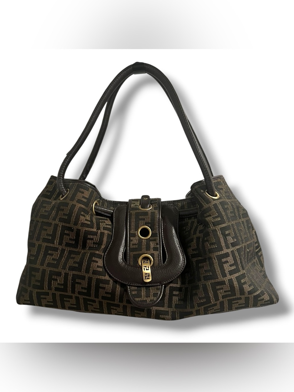 Vintage y2k Fendi Brown Zucca FF Monogram Oversized Hobo Shoulder Bag